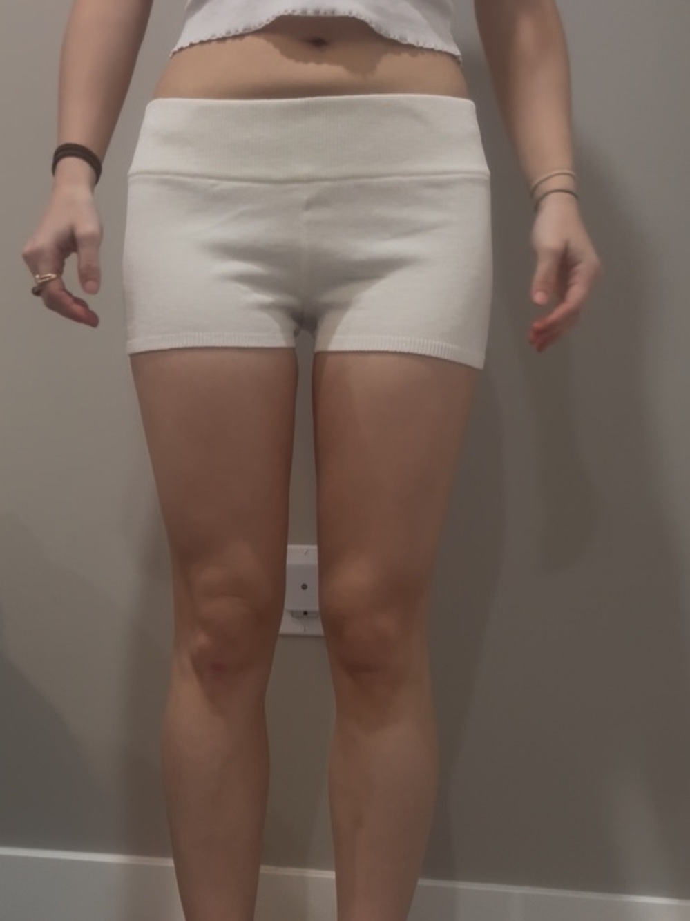 Garage Cream Ribbed High-Waist Shorts - Picture 2 of 7